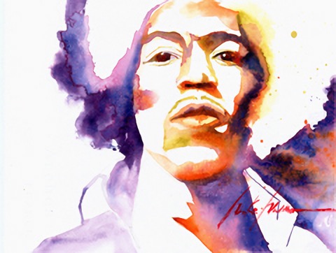 Portraitbild Jimmy Hendrix mit link zu Figurativ Auswahl Aquarelle